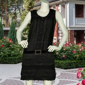 Anna Sui Velvet Belted Lace Crochet Sleeveless Lolita Goth Mini Dress M